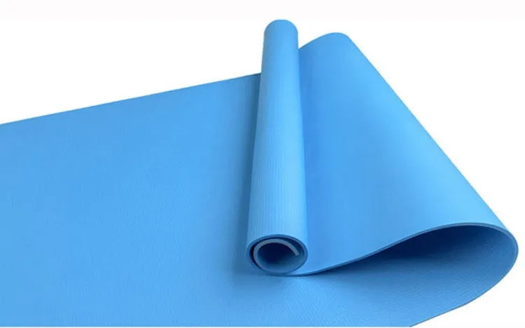 Red and blue EVA composite yoga mats showing 4mm and 6mm thickness options for home fitness.