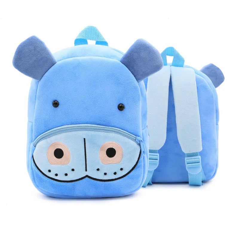 Children's plush animal backpack in various designs including elephant, bee, flamingo and unicorn styles