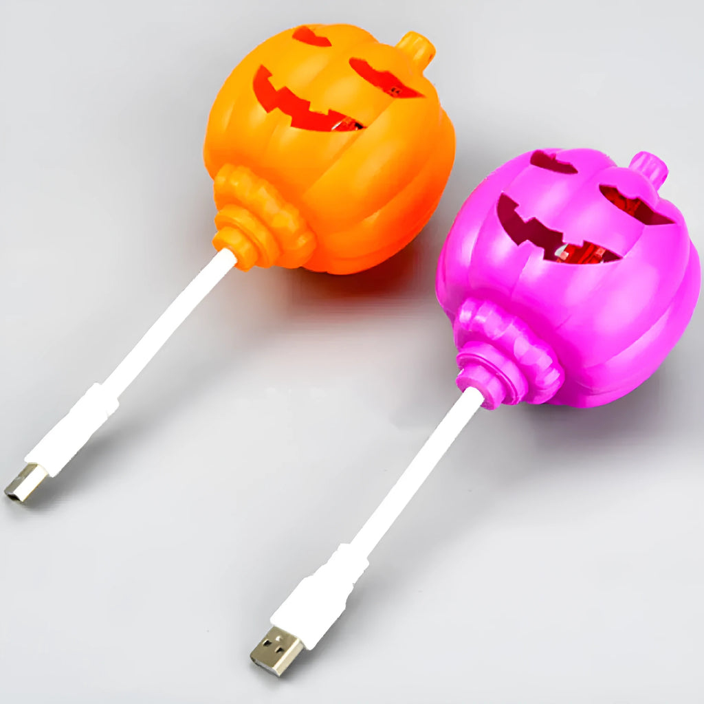 Pumpkin shaped LED lamp with yellow or purple light options for Halloween and autumn decoration