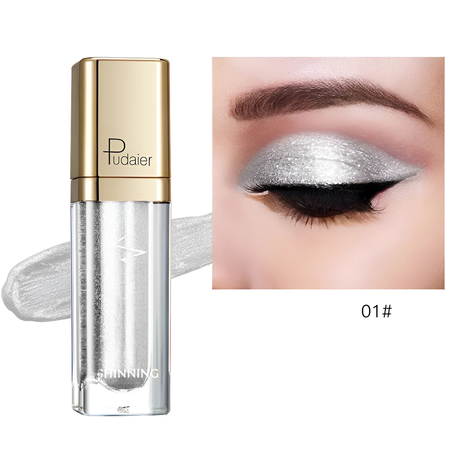 18-colour glitter eyeshadow palette with mother-of-pearl shades including Beige, Rose Gold, and Sapphire Blue