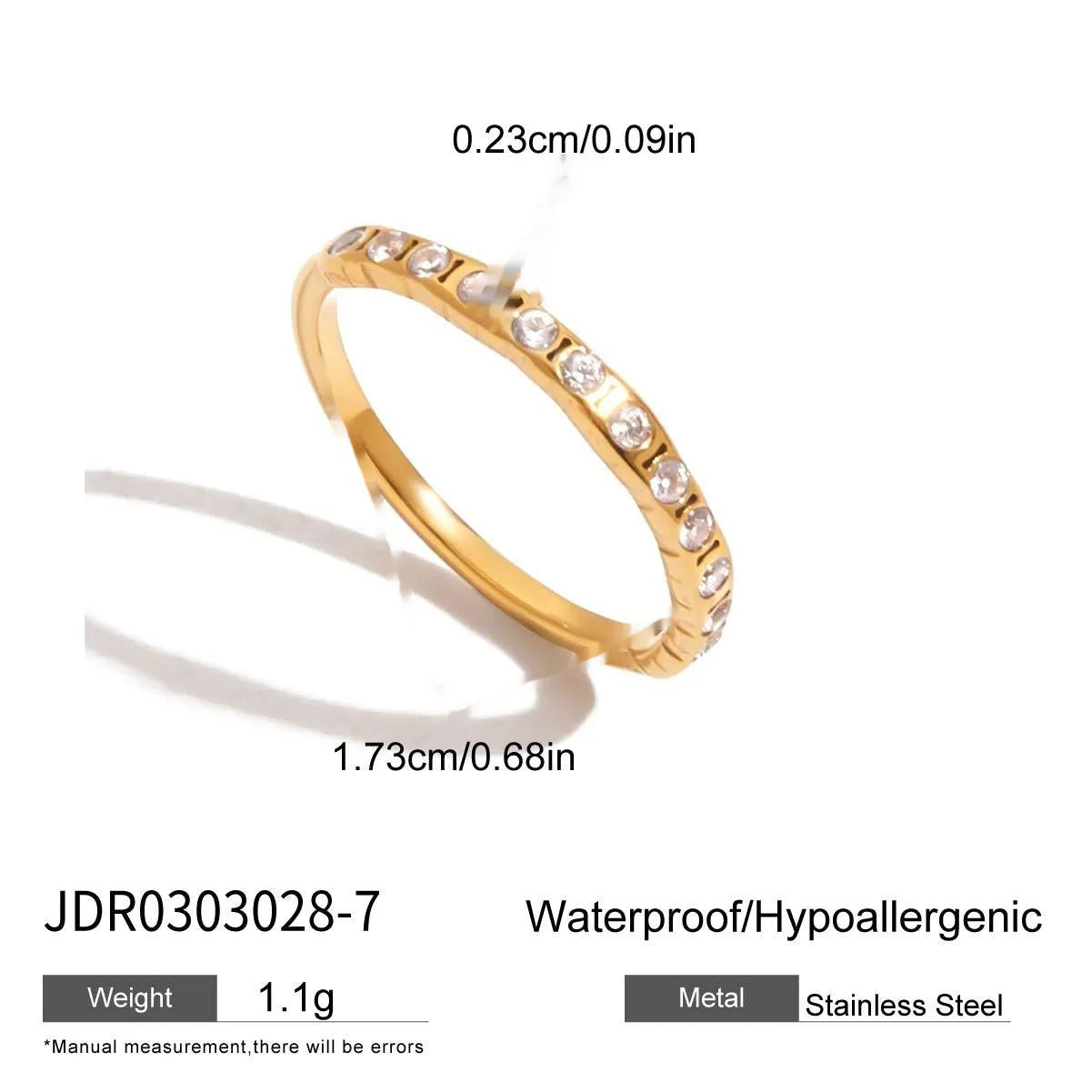 Geometric zircon ring with no-fade titanium steel finish in silver tone.