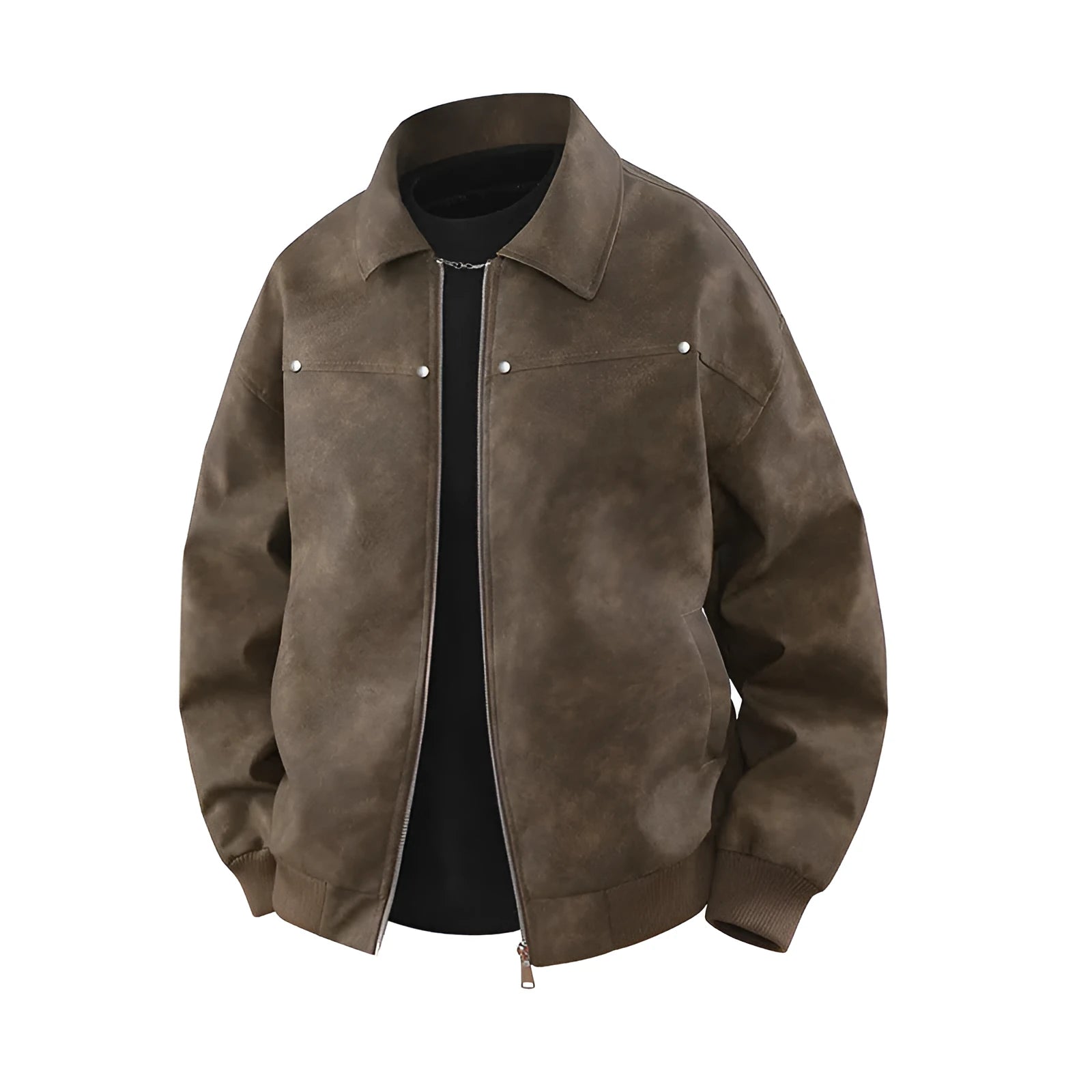 American retro brown lapel coat with loose fit, long sleeves, and lapel collar in a casual setting