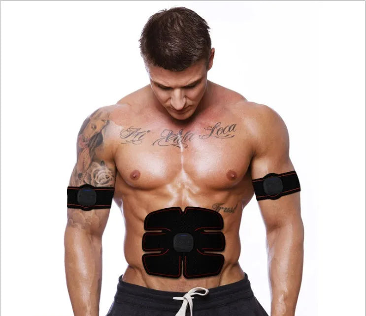 Portable EMS smart muscle stimulator with three hosts and hydrogel pads for arm and abdomen training