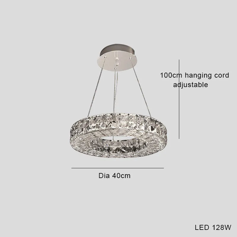 Modern simple crystal LED chandelier with 800mm diameter and adjustable height for living room