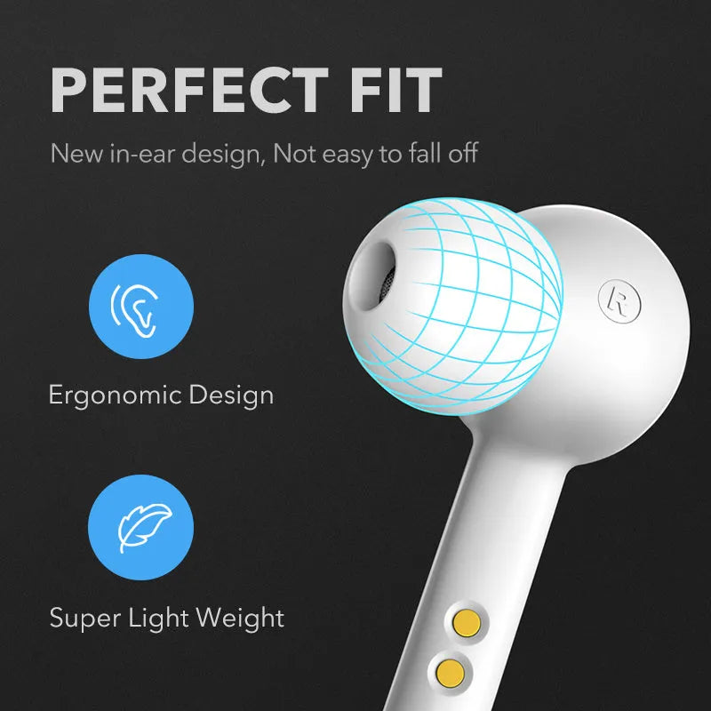 Black and white TWS wireless headset with Bluetooth 5.0 and IPX5 waterproof rating