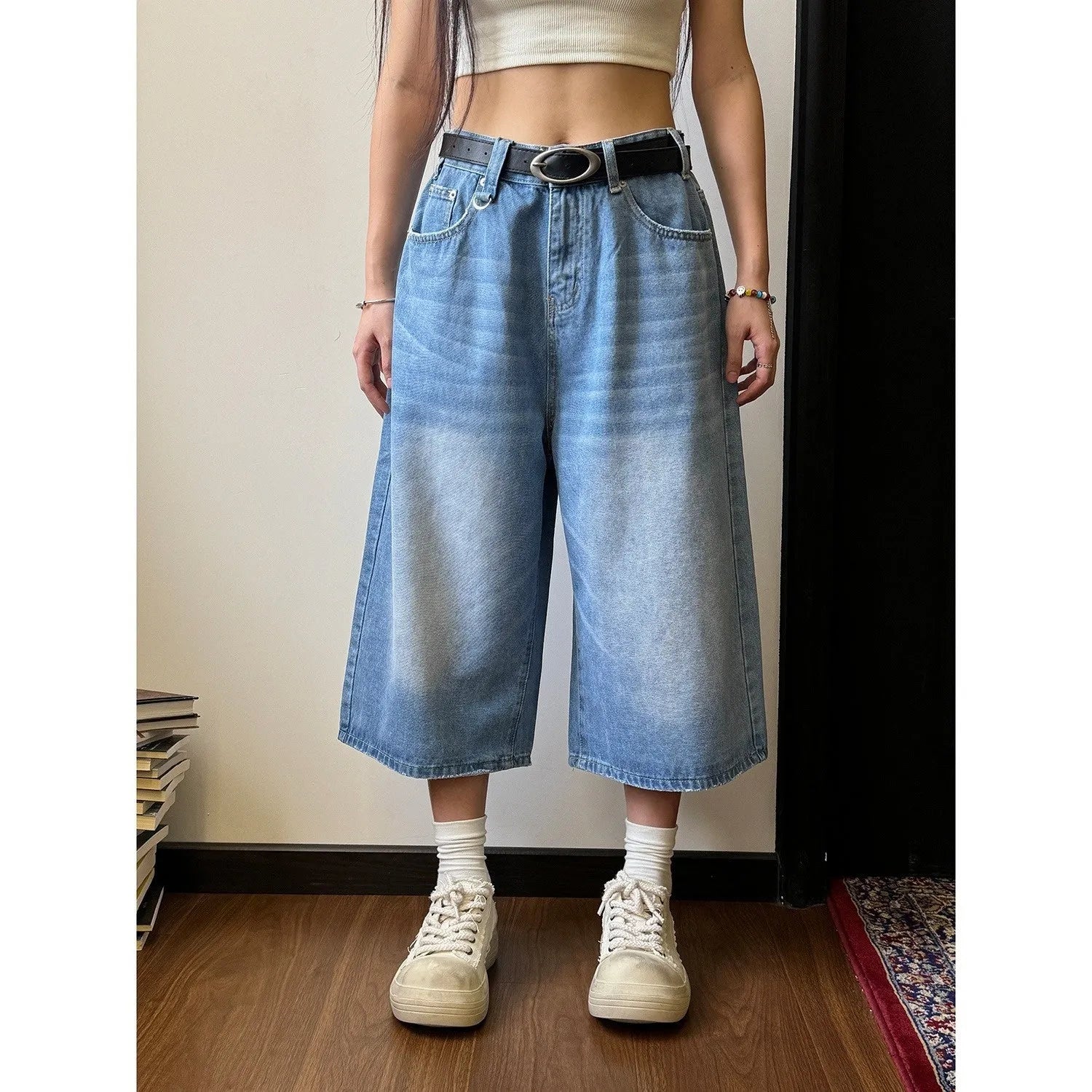 Men's loose straight cut jeans shorts in true ran denim fabric for summer wear