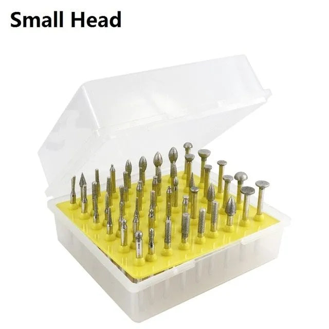 Set of alloy diamond grinding heads with elliptical cone shape and 3mm shank for glass jade stone craft work