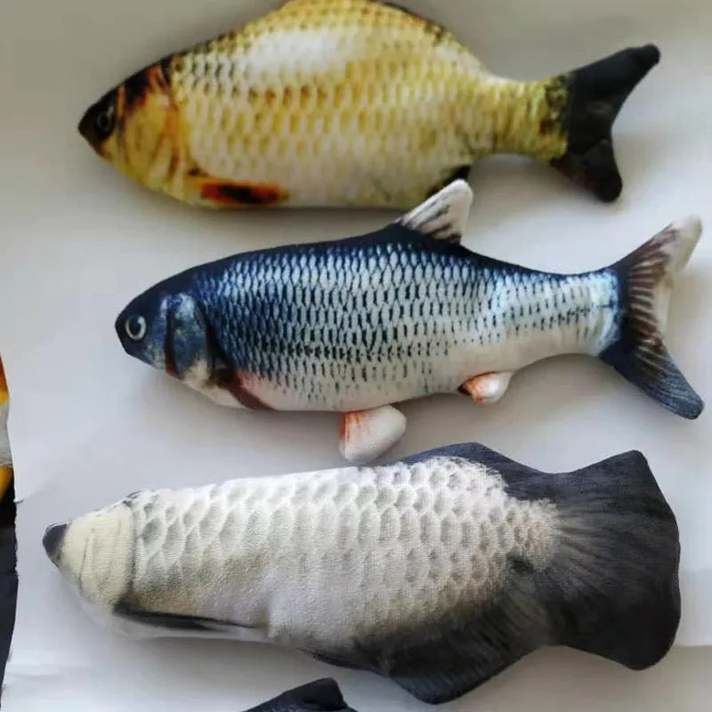 Multicolor USB rechargeable electric jumping fish cat toy measuring 30cm long