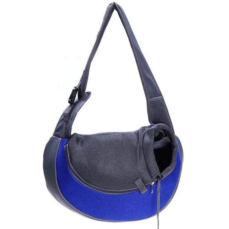 Polyester pet backpack carrier for cats and small dogs in blue colour with adjustable shoulder straps