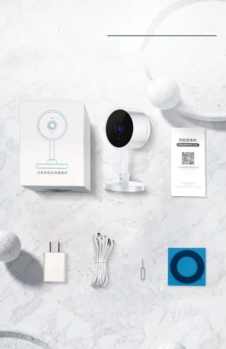 White FLASH FISH WiFi security camera with gun-style design and microSD card slot