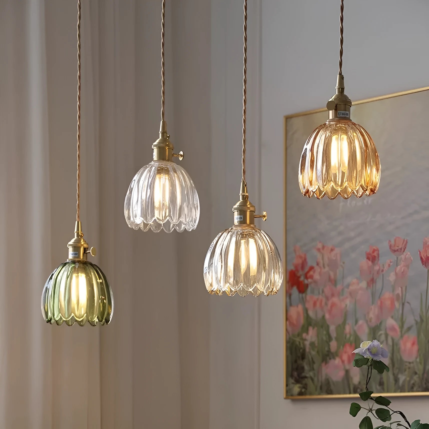 Vintage glass flower bedside chandelier in Nordic style with five colour options