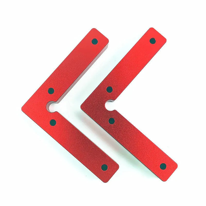 Aluminium alloy right angle positioning block for woodworking jigsaw with accurate scale.