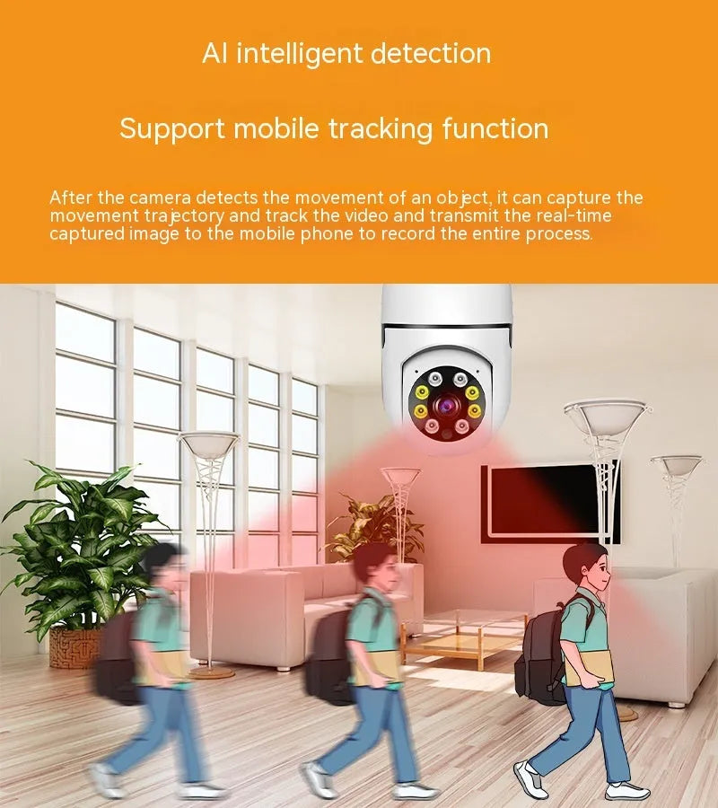 Wireless bulb security camera with 1080p HD resolution and full colour night vision measuring 5cm by 12cm