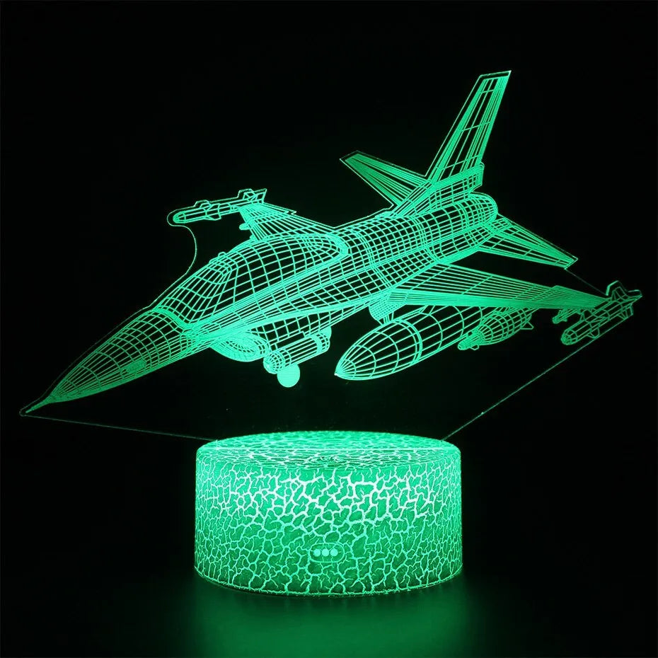 Cartoon aeroplane-shaped white night light with LED illumination and a touch-sensitive base.