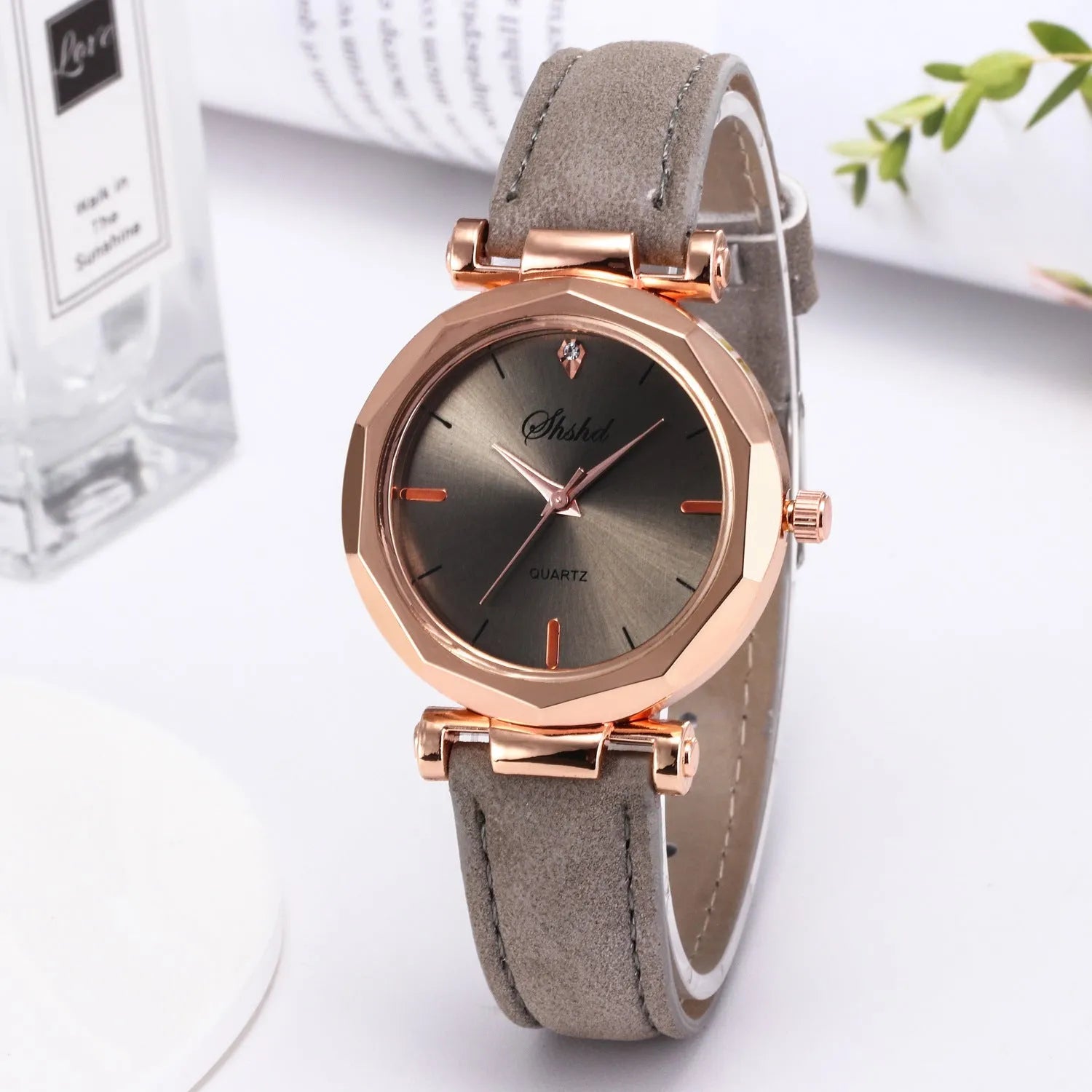 New ladies casual watch with round plastic case, PU strap, and pointer display in multiple colours