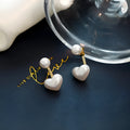 Women's heart-shaped pearl stud earrings with Korean style design and alloy electroplated finish