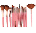 18-piece makeup brush set with fan-shaped tools in multiple styles for professional and home makeup application