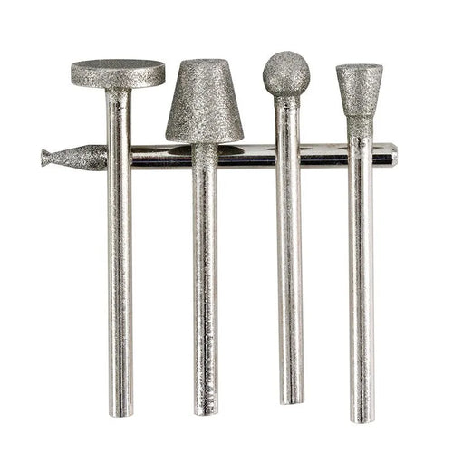 Set of alloy diamond grinding heads with elliptical cone shape and 3mm shank for glass jade stone craft work