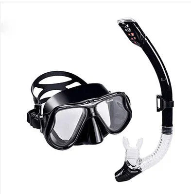Black PC frame diving goggles with anti-fog lens and adjustable silicone strap for myopia users