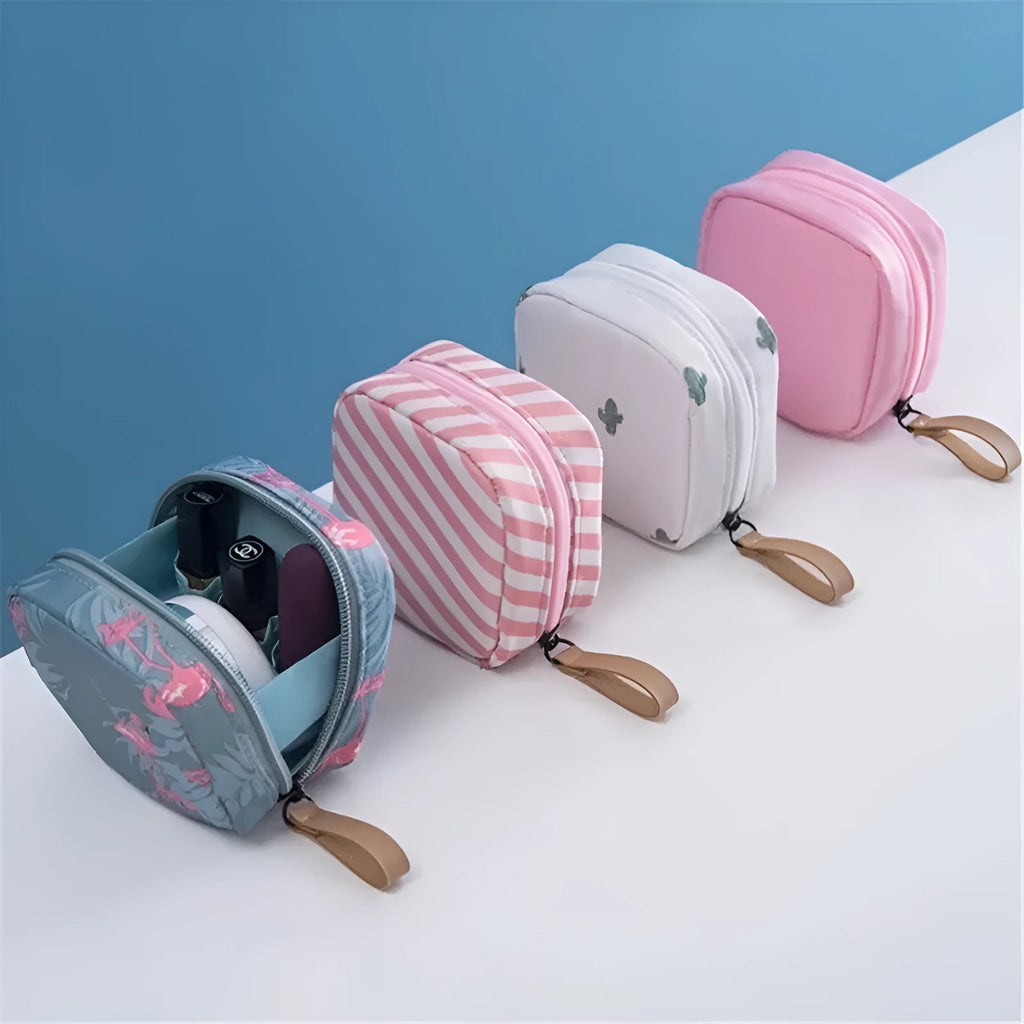 Cloth cube makeup storage bag with plain design in blue, pink, white, and white pink colour options