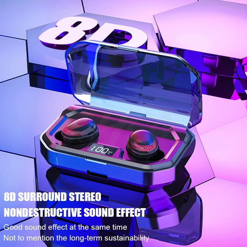 Black X10 wireless Bluetooth earbuds and charging case on a white background