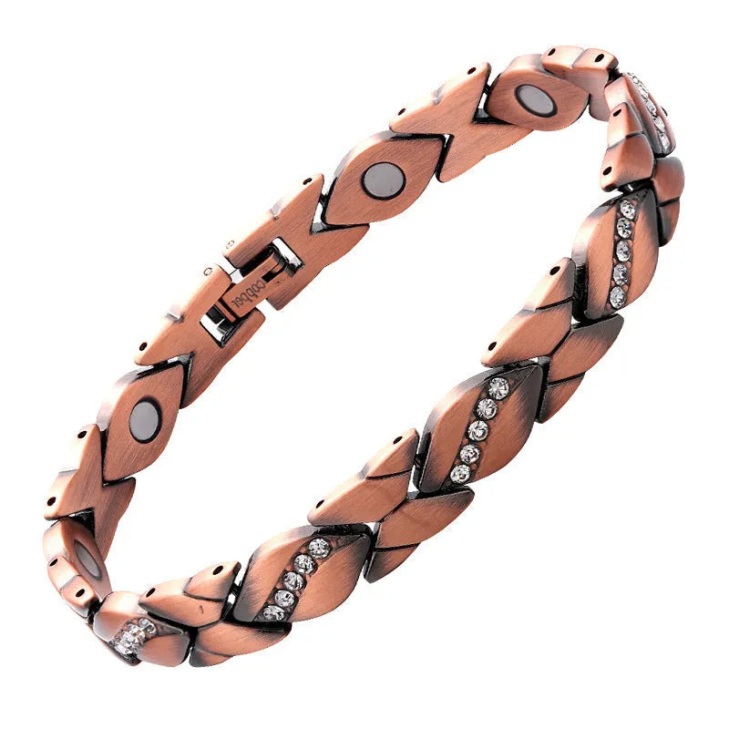 Retro bowknot five diamond strong magnetic red copper therapy bracelet unisex copper construction retro design