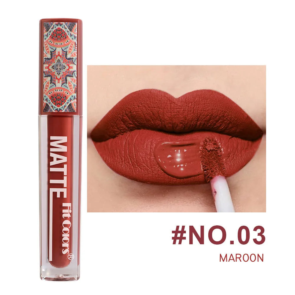 Bohemian style lip lacquer matte no stain on cup velvet lipstick in kaleidoscope gloss tube