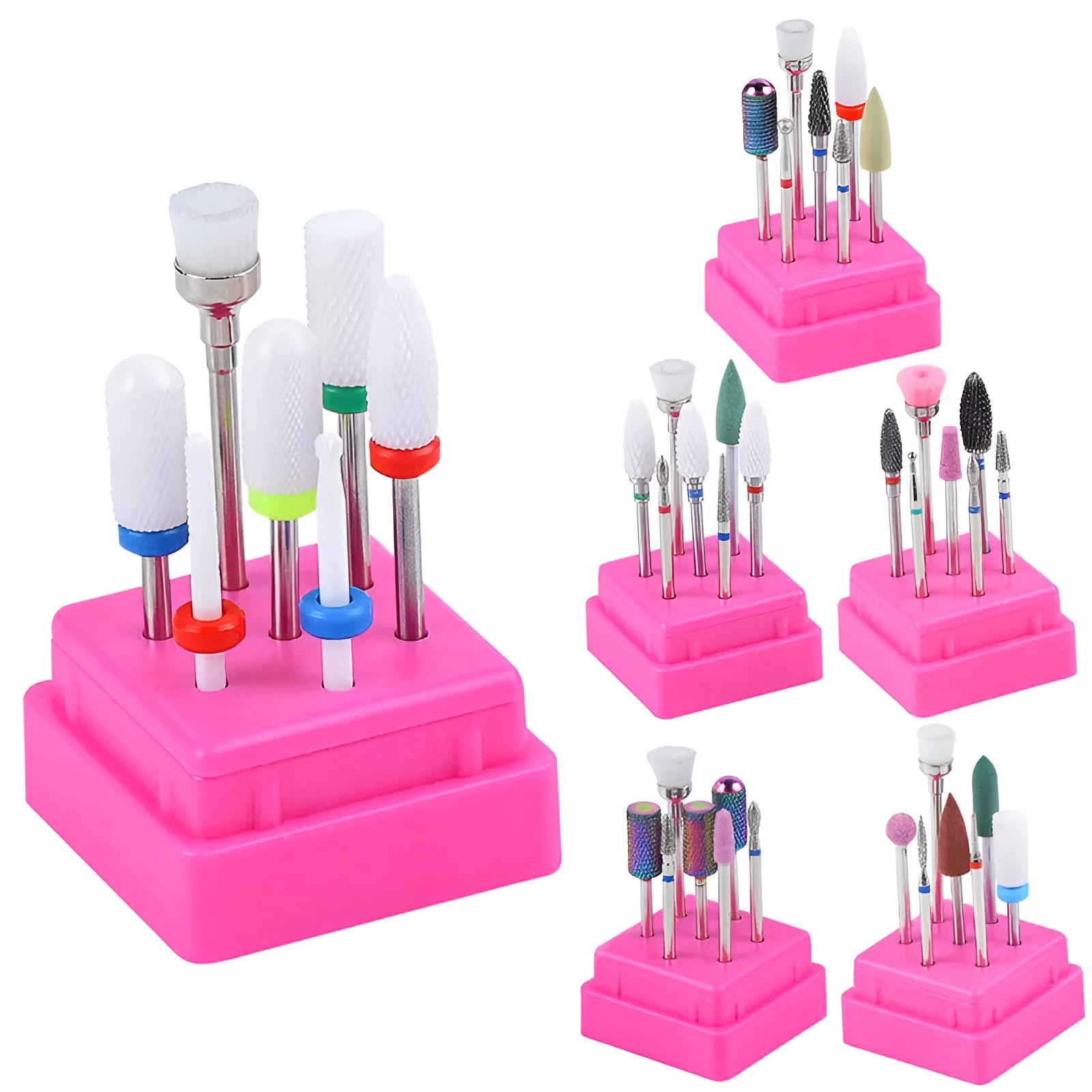 Tungsten steel nail drill bit and brush set in a clear plastic storage case.