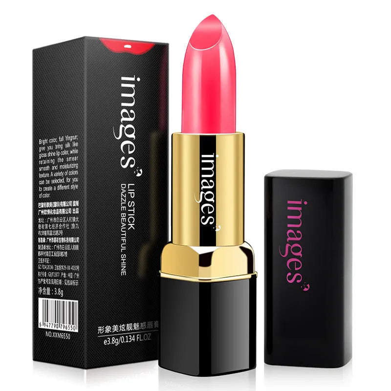 Lipstick lip gloss tube showing colour range including coral red, classic red, and babie pink shades