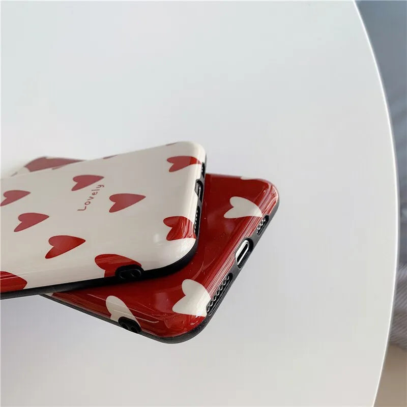 Love Glossy TPU phone case for Apple iPhone models, solid colour red back cover with glossy finish