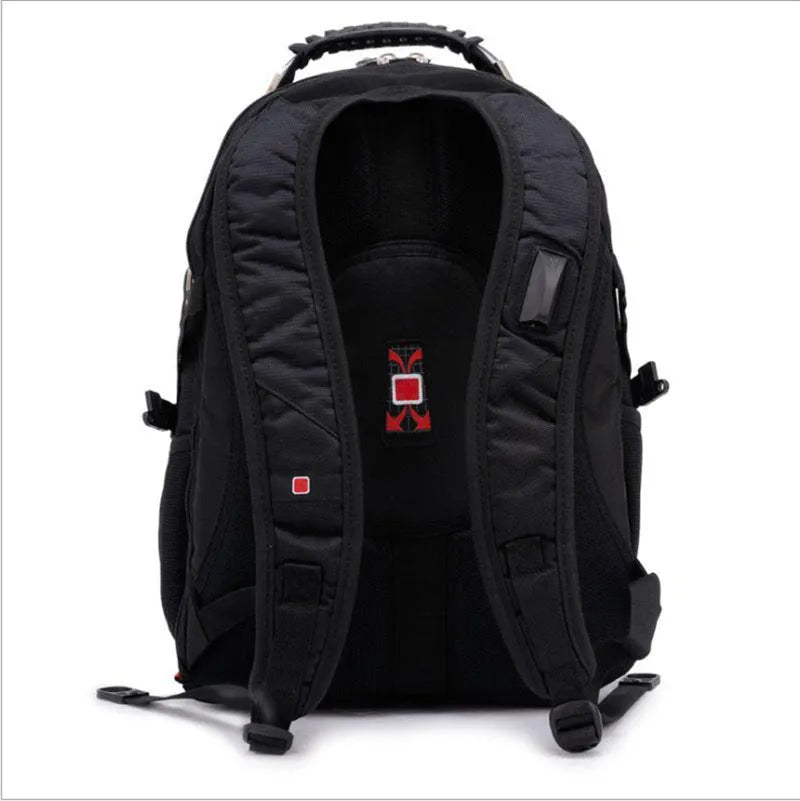 Black business computer backpack showing three compartments and laptop storage for 12-15 inch devices