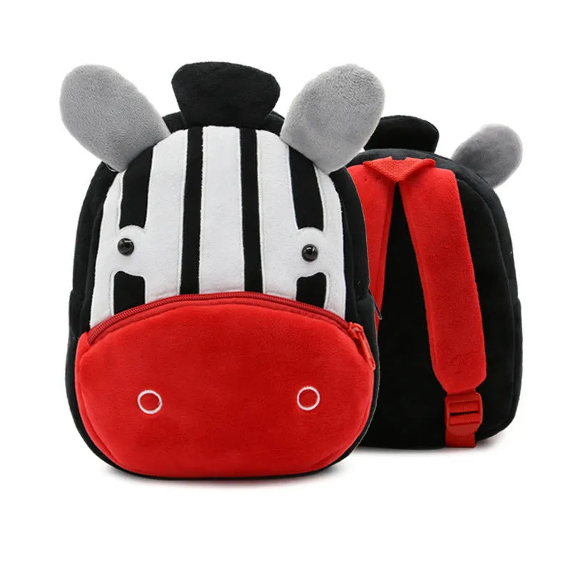 Children's plush animal backpack in various designs including elephant, bee, flamingo and unicorn styles