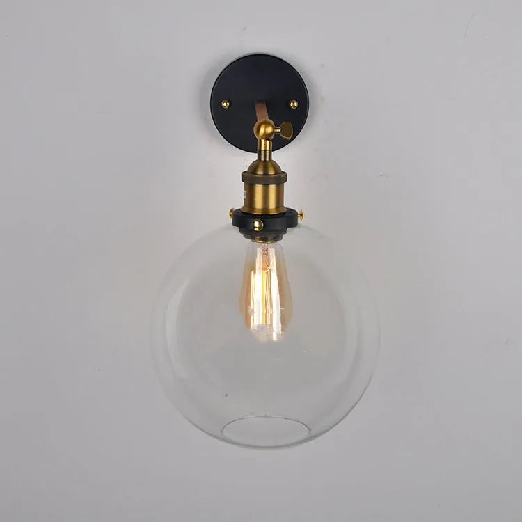 Retro round ball glass wall lamp 20cm diameter with aluminium holder