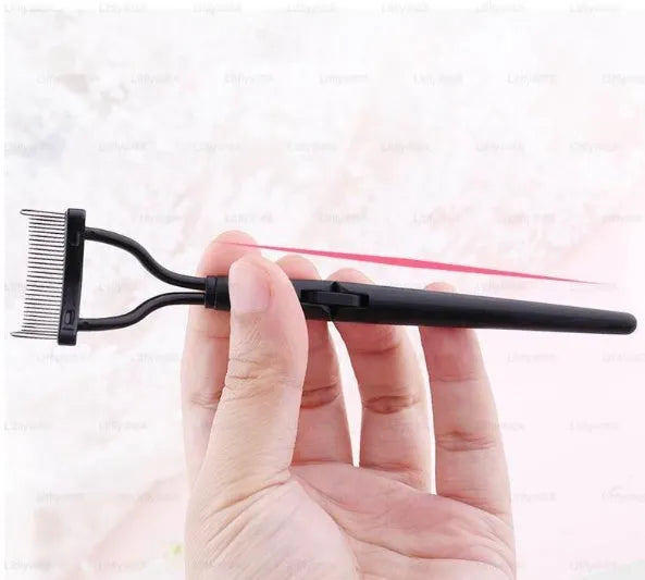 Collapsible steel needle eyelash comb with eyebrow brush, 3x14cm, portable beauty tool