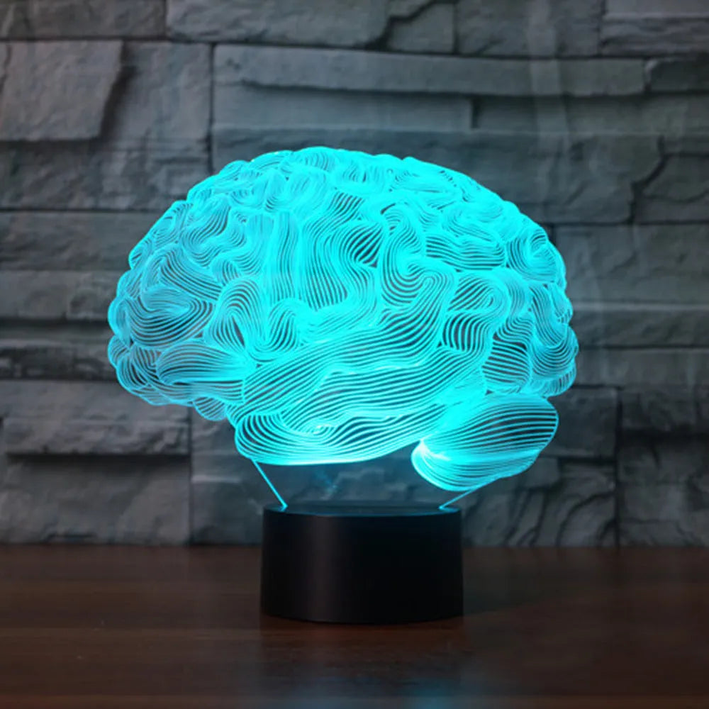 3D acrylic brain illusion LED lamp with colour changing modes and remote control on desk