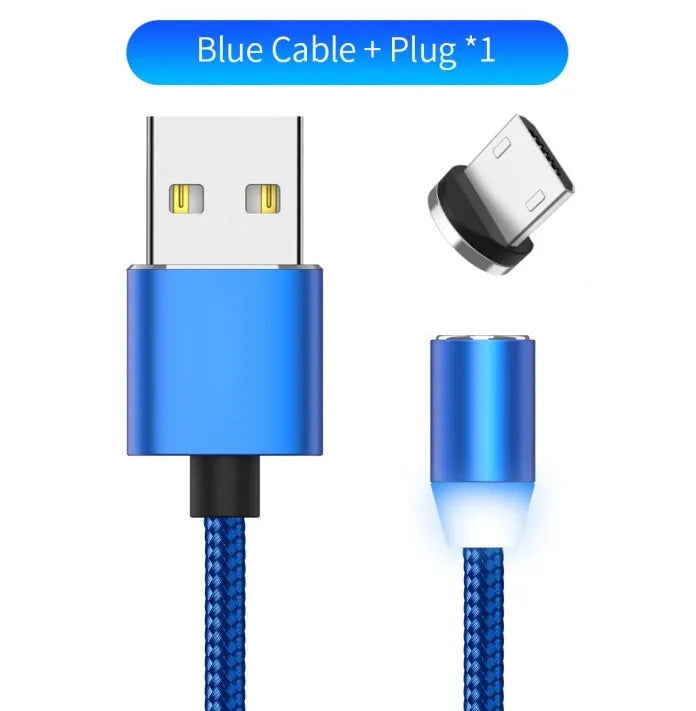 YBD magnetic LED charging cable 1 metre length with aluminium shell in multiple colours