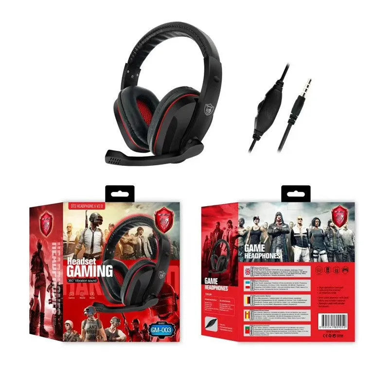 Black wired gaming computer headset with 40mm speakers and 6.3mm straight plug for heavy bass audio