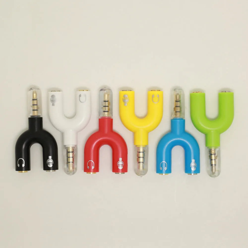 3.5mm audio splitter adapter with gold-plated connections in multiple colour options