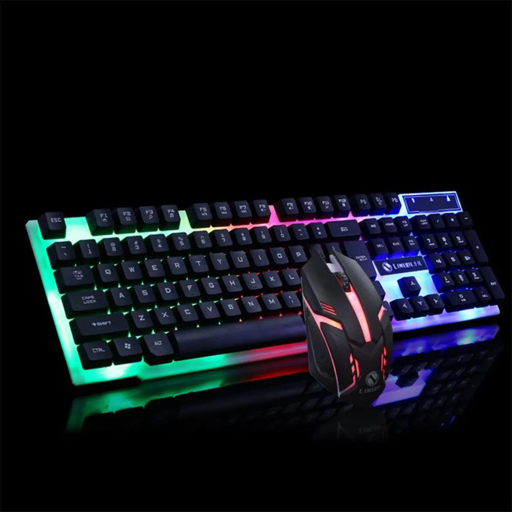 GTX300 black and white gaming keyboard and mouse set with colour backlit keys on keyboard