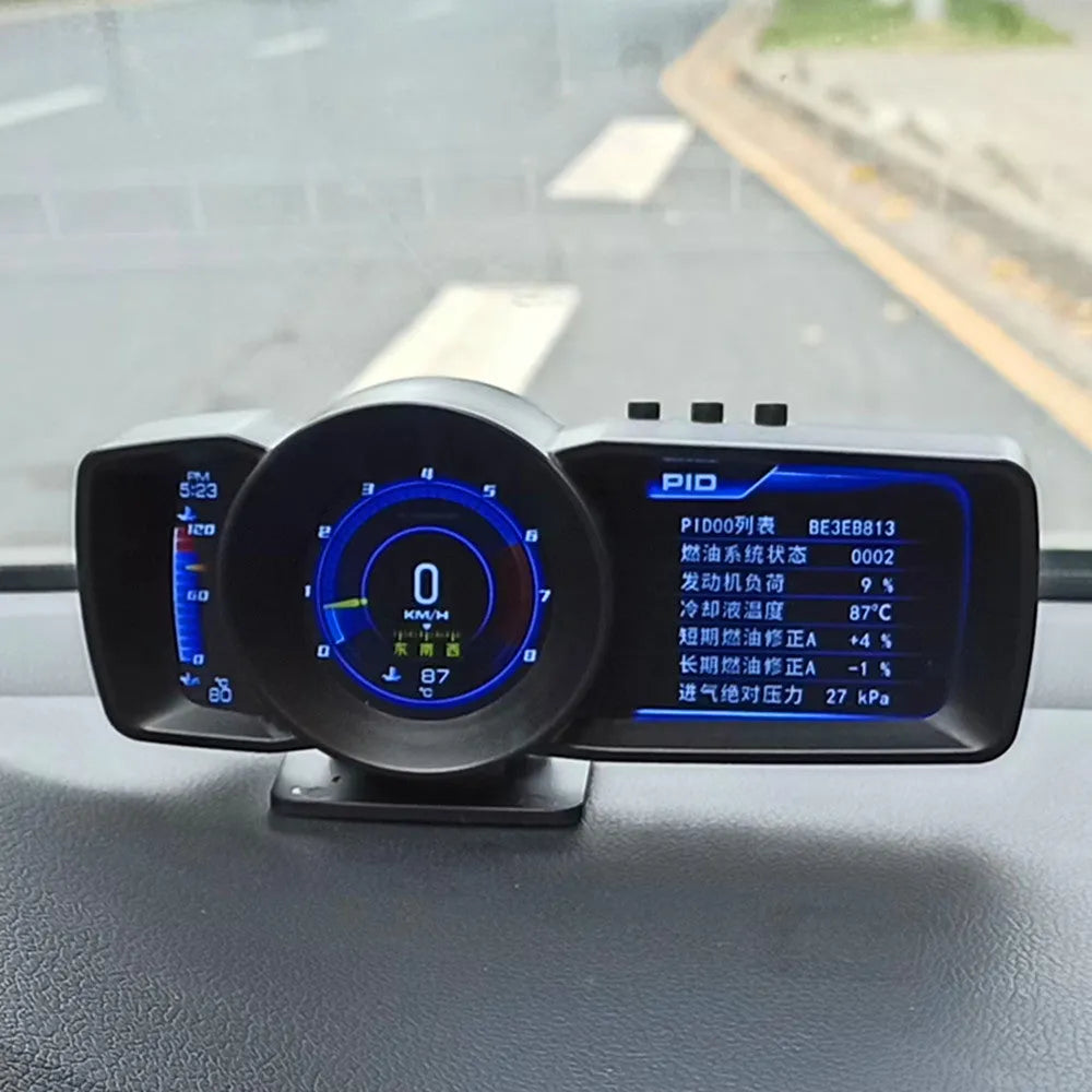 A600 OBD2 driving computer with 4.3-inch screen showing vehicle diagnostics and navigation data