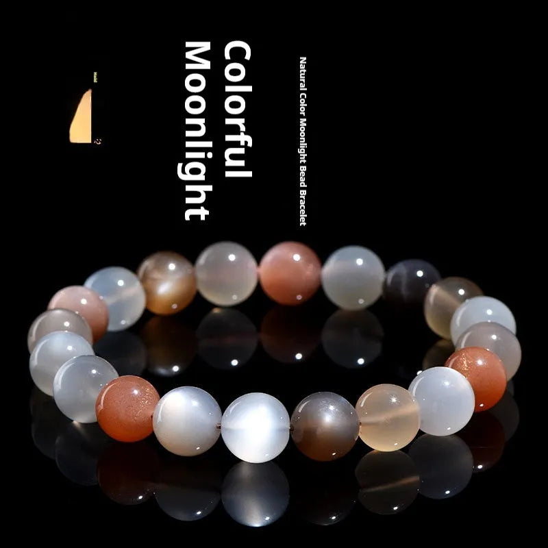 Natural moonstone bracelet with 8mm beads in single circle unisex design