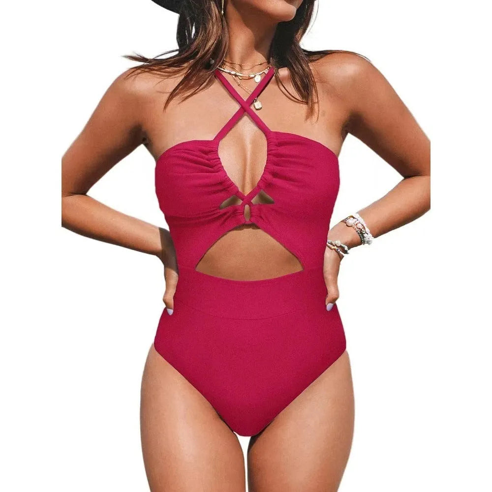 Women's black backless one-piece swimsuit made from high elasticity polyester fabric