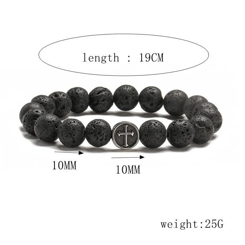 Men's agate bracelet with volcanic rock coloured geometric stones on stainless steel band