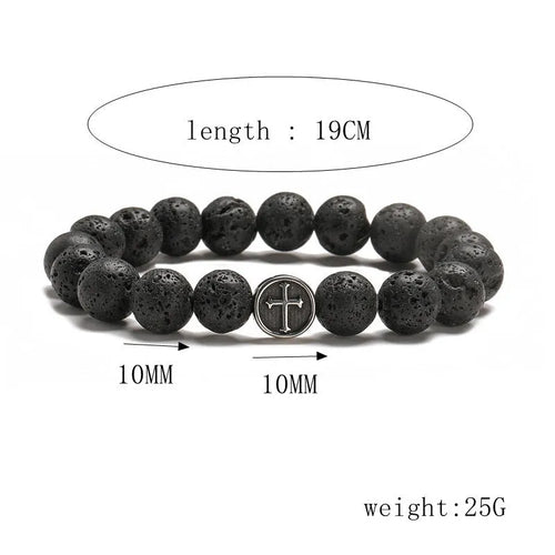 Men's agate bracelet with volcanic rock coloured geometric stones on stainless steel band