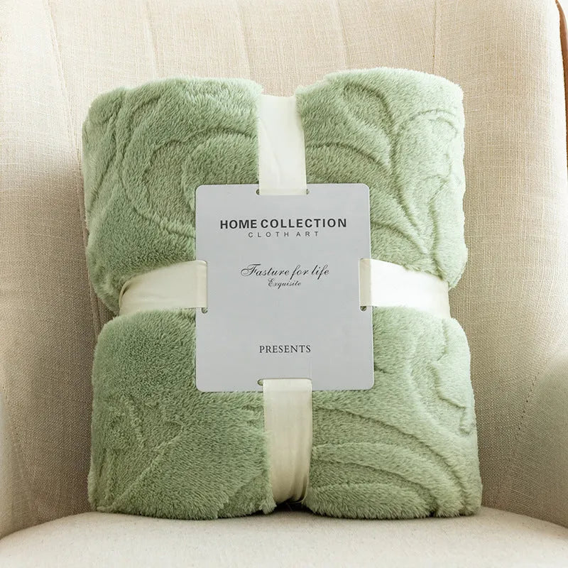 Flannel jacquard blanket in solid colour with plant flower pattern, polyester fibre, multi-size sofa cover