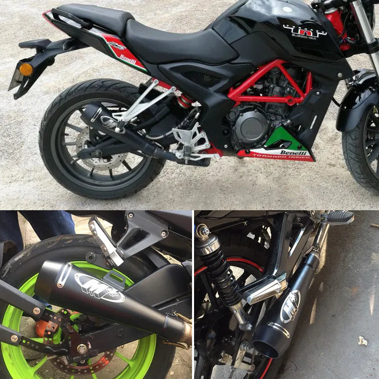 Universal M4 motorcycle exhaust pipe in multiple finish options for large displacement bikes