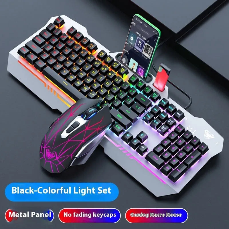 Black and white wired keyboard mouse headset bundle for desktop computer setups