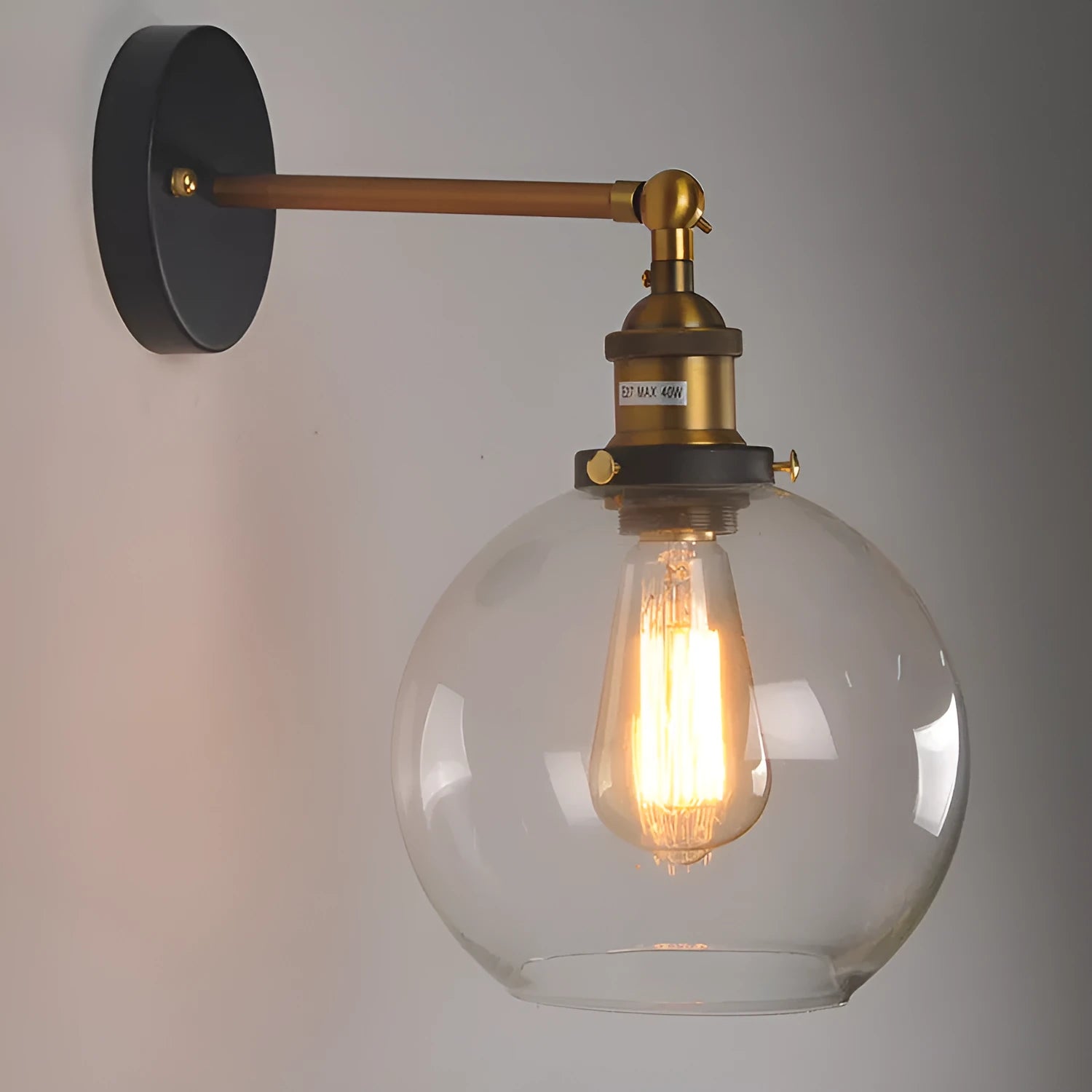Retro round ball glass wall lamp 20cm diameter with aluminium holder