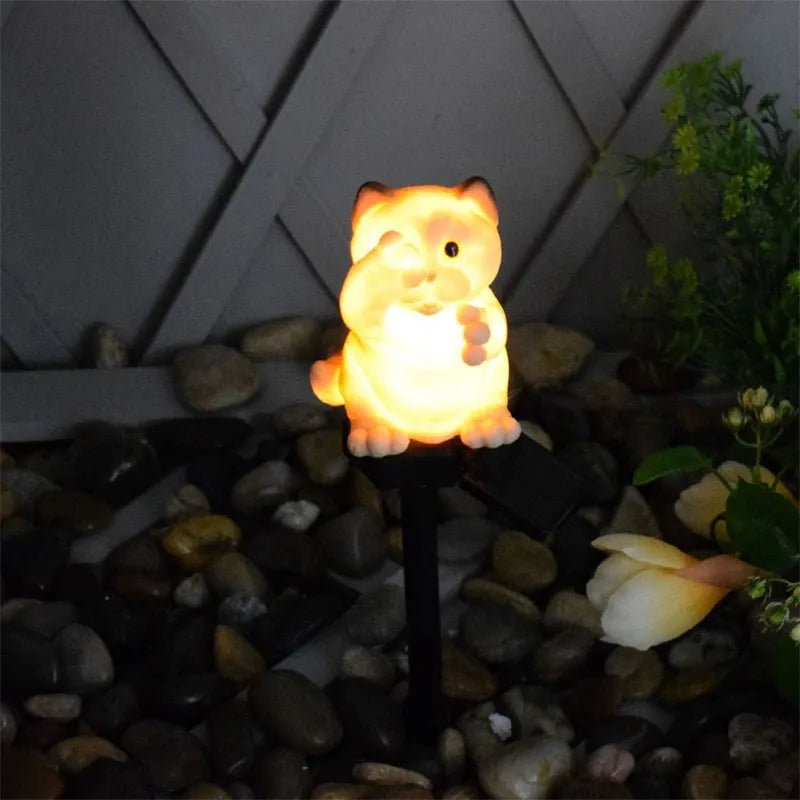 Brown cat-shaped solar lawn light for garden decoration and pathway illumination