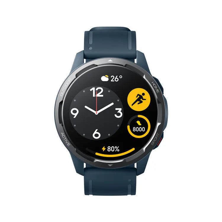 Dual band GPS smart watch with 1.43-inch screen in black, white, or blue colour with silicone strap